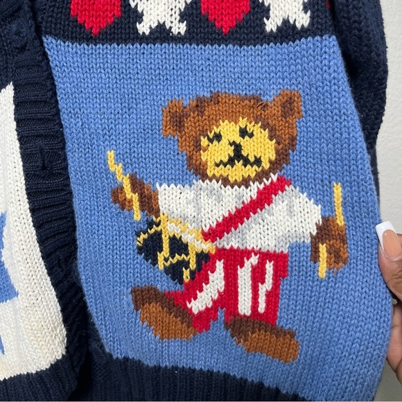 Vintage 90s‎ School Teacher Cardigan Sweater Medium Oversized Blue American Bear - Picture 3 of 12